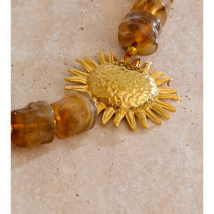 <span class=keywords><strong>Collana</strong></span> 5211 Vintage autunno marrone perline in acrilico <span class=keywords><strong>collana</strong></span> in acciaio inossidabile placcato <span class=keywords><strong>oro</strong></span> <span class=keywords><strong>collana</strong></span> a forma di <span class=keywords><strong>sole</strong></span> - Product Image 3