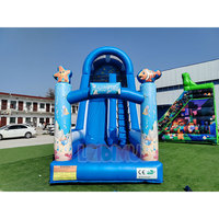 Toboggan Gonflable Sec Thème Monde Marin avec Motifs Étoile de Mer, Poisson et Pieuvre pour Enfants, Idéal pour Anniversaires et Événements