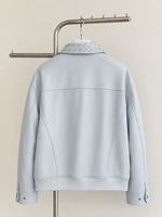 Veste en cuir bleu ciel pour femme, effet verni brillant, col tressé, style streetwear, chic décontracté, pour l'automne et l'hiver, à porter au quotidien