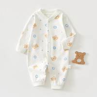 Combinaison bébé unisexe en coton pur tricoté, imperméable, respirante, douce, sûre, infroissable, lavable, avec imprimé dessin animé mignon, longueur cheville