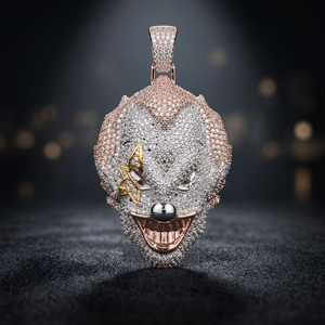 Pendentif personnalisé en moissanite motif visage de clown glacé, en argent 925 plaqué or rose, bijou unisexe, cadeau hip-hop - Product Image 1