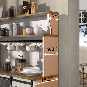 Farmhouse Coffee Bar Cabinet with 3 Tier Storage Shelf, Station Sliding Barn Door and 12 Wine Racks - Product Image 4