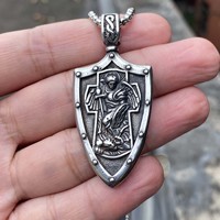 Liontin Salib Santo Mikhael Katolik Berlapis Perak Baja Tahan Karat Desain Kustom Vintage, Malaikat Agung Mikhael, Hadiah Ulang Tahun