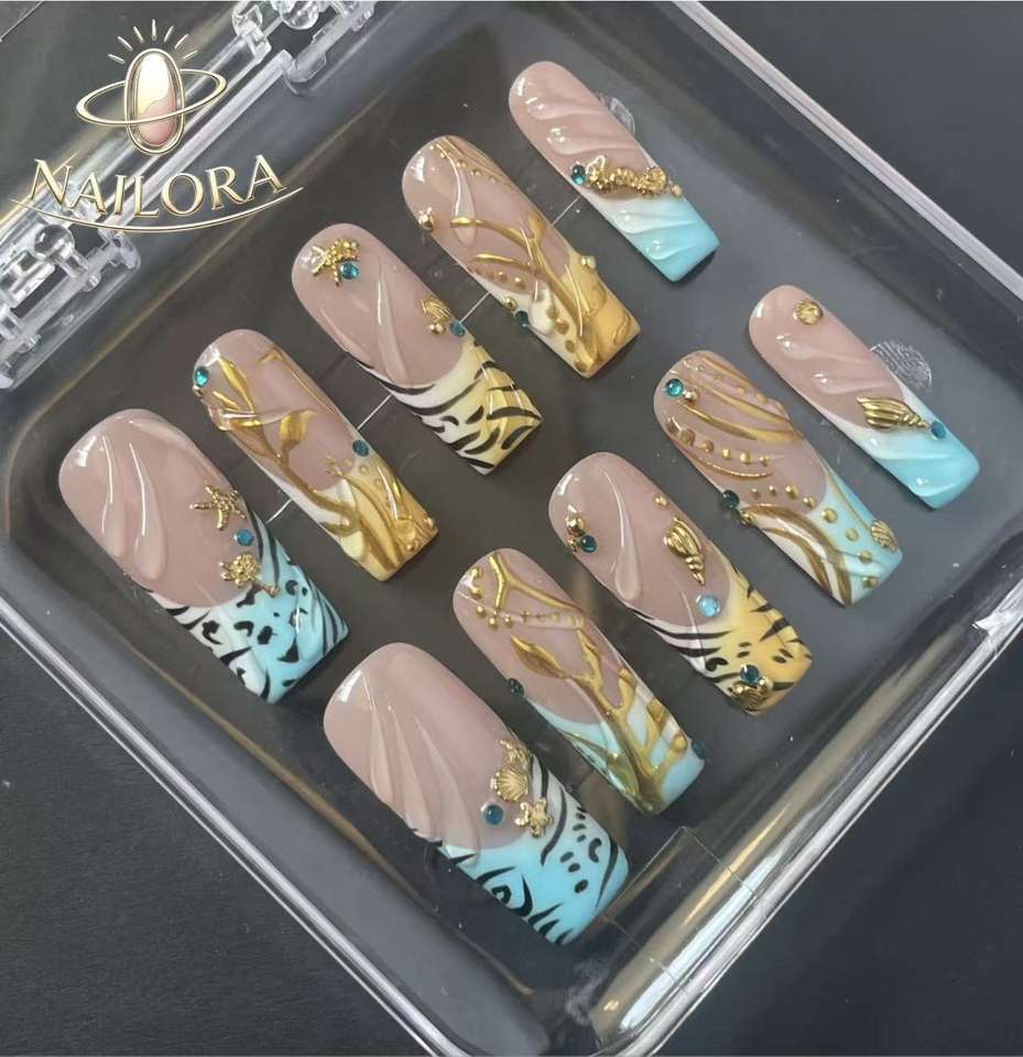 Luxury Handmade Press On Nails Fully Hand Painted Almond Custom False ...