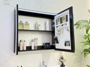 Meuble-lavabo moderne en contreplaqué laqué avec vasque en céramique intégrée, miroir mural LED tactile éclairé, garantie 1 an - Product Image 6