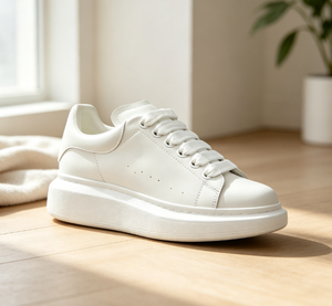 Chaussures de skateboard à plateforme en cuir blanc, baskets basses à lacets, chaussures de marche rembourrées et antidérapantes REMELLIA Q001P - Product Image 4