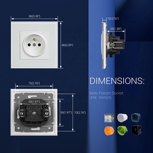 Prise murale française <span class=keywords><strong>2P</strong></span>+<span class=keywords><strong>T</strong></span> <span class=keywords><strong>16A</strong></span> standard UE avec panneau en verre trempé brillant et pièces métalliques en cuivre pur pour une décoration intérieure élégante - Product Image 3
