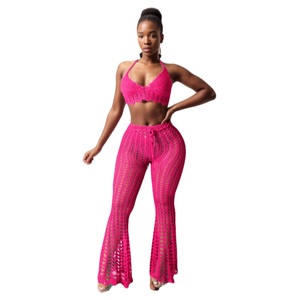 ชุดเดรสสีพื้นแบบมีเชือกแขวนคอชุดกางเกงแฟชั่นวันหยุด - Product Image 1