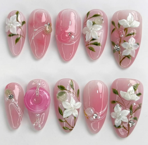 <span class=keywords><strong>Uñas</strong></span> Postizas de <span class=keywords><strong>Almendra</strong></span> Hechas a Mano, Juego de <span class=keywords><strong>Uñas</strong></span> Postizas de Material PMMA, Cobertura Completa, <span class=keywords><strong>Rosa</strong></span> Dulce, Floral en Relieve, Aurora 3D, de Alta Gama - Product Image 3