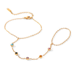 Bracelet de doigt en acier inoxydable plaqué or 18 carats, zircon scintillant, ne se décolore pas, chaîne de main en acier inoxydable, bijoux pour femmes - Product Image 6