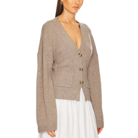 Fabricant de tricots, logo personnalisé, mode de luxe, cardigan en cachemire et laine côtelée à col en V avec poche boutonnée pour femmes