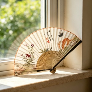 Vintage Chinesische Malerei Blumen-Kalligrafie Papierfächer, Natürliche Bambusrippen Tragbarer Faltbarer Fächer, Orientalisches Geschenk Hanfu Foto-Requisite - Product Image 5