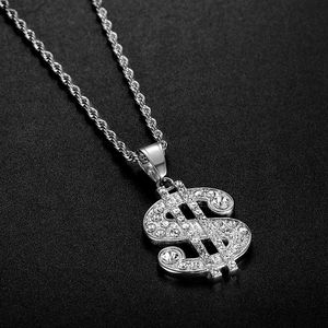 Collier pendentif signe dollar plaqué or Yunnique en acier inoxydable avec sertissage pavé, bijou unisexe style hip-hop, cadeau - Product Image 3
