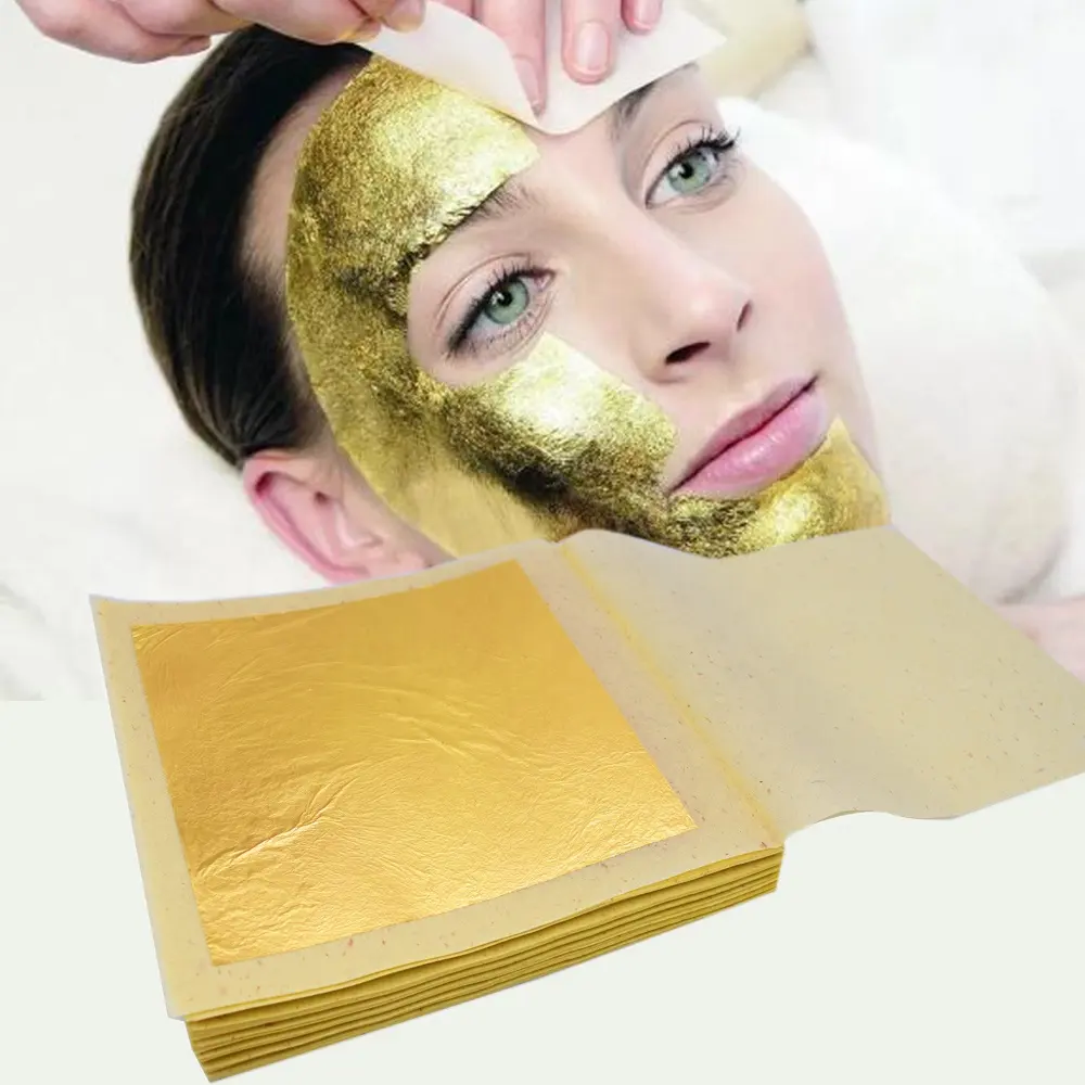 Prix usine 9.33x9.33 cm 100 feuilles 24 k feuille d'or peau du visage beauté nourriture comestible teneur en or 99.9% livraison rapide