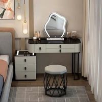 Coiffeuse en bois massif, multifonctionnelle, style nordique, pour chambre à coucher, maison intelligente, avec haut-parleur Bluetooth et éclairage, design simple et luxueux