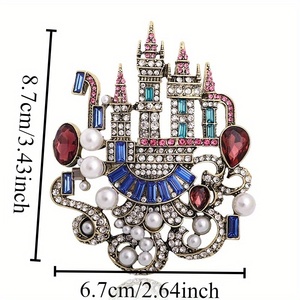 Broche de diseño de castillo hermoso y lujoso de estilo barroco para hombres y mujeres, accesorios de joyería, regalo sorpresa para parejas en bodas, fiestas y días festivos - Product Image 4
