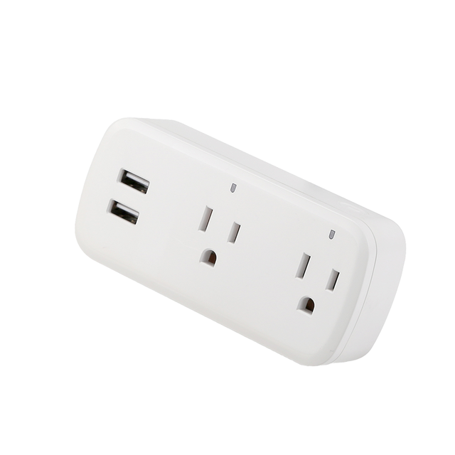 16A US Plug Tuya WiFi Smart Dual USB Socket Google Home Alexa Compatibility 2-Ac Outlet Adapter IP33 Rated Tamper Resistant