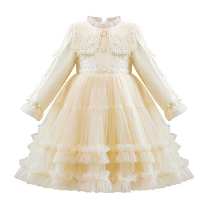 Nuovo Abito Principessa in Stile Occidentale con Maniche Lunghe a Volant e Stampa Mista per Bambine delle Scuole Medie - Product Image 5