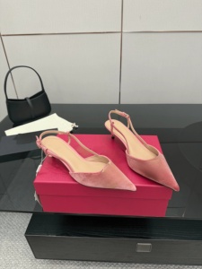 Satin Pointed Back Empty Sandals Women Slim Fit Stiletto Heel Buckle Commuting Style Waterproof Breathable - Product Image 3