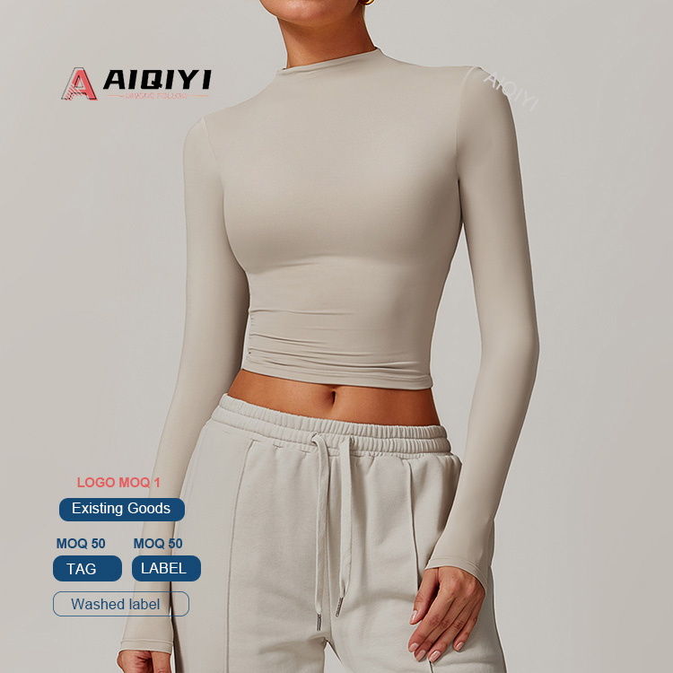 8933 New Long Sleeve Quick Dry High Neck Women Sportswear Running Training Workout Fitness Gym Yoga Crop Top