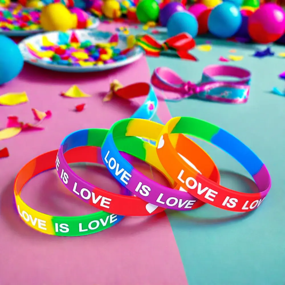 Braccialetto in silicone a buon mercato con braccialetto d'amore stampato di alta qualità love is Love segmented colore personalizzato per feste a tema