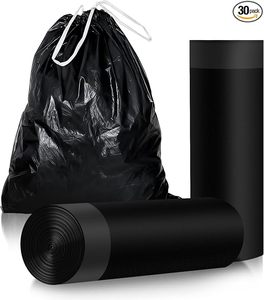 Bolsas de Basura Negras con Cordón, Paquete de 30, Material LDPE, Cierre con Lazos, Bolsa para Residuos Domésticos, 30-33 Galones, Desechables - Product Image 1