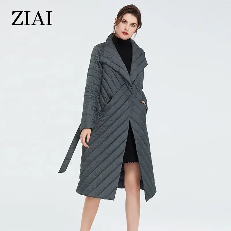 गर्म बेच गद्देदार कोट वृहदाकार निविड़ अंधकार महिला लंबे काले रजाई बना हुआ कोट