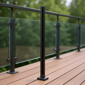 Pince à verre en acier inoxydable 304, hauteur réglable de 41,34 pouces, angle droit, pour garde-corps en verre, escalier de terrasse, noir - Product Image 2