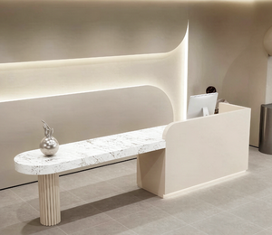 Mostrador de Barra de Estilo Crema, Mostrador de Caja para Salón de Belleza y Spa, Isla de Cocina para Hotel y Oficina, Mostrador de Recepción - Product Image 5