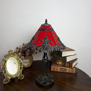 Traditional Red Stained Glass Table Lamp with zinc alloy Base Dome Shade E26 E27 LED Reading Room Decorative <b>Lighting</b> Warm White - Product Image 5