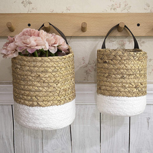 <span class=keywords><strong>Panier</strong></span> de rangement mural en jonc de mer tressé fait main, couleur unie, pièce <span class=keywords><strong>d</strong></span>écorative, jardinière suspendue en jonc de mer pour plantes de jardin - Product Image 4