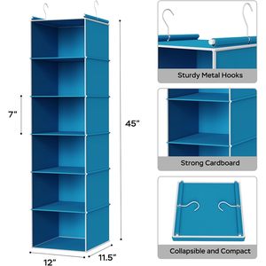 6-<b>Shelf</b> Hanging Closet Organizer 33x15x85cm Foldable Storage <b>Shelves</b> With <b>Hooks</b> For Bedroom Neatening - Product Image 3