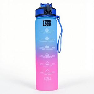 Bouteille d'eau sport personnalisée anti-fuite sans BPA en PC de 1L (32 oz) avec paille et marqueur de temps, bouteille d'eau motivante de 32 oz - Product Image 1