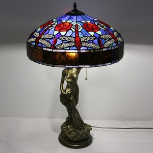 LongHuiJing European Style Stained Glass Table Lamp with LED E26/B22 Bulb Base 16-Inch for Living Room Home <b>Decor</b> - Product Image 2