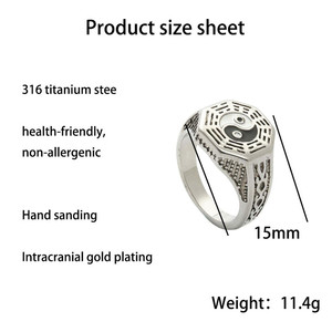 European American Style <b>Titanium</b> Steel Yin Yang Octagon <b>Ring</b> Men's Punk Fashion Jewelry Silver 26005 - Product Image 2
