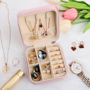 Hot Selling Portable Travel Square Leather Jewelry Organizer Storage <b>Box</b> with Zipper for Ring <b>Earrings</b> Necklace Case - Product Image 5
