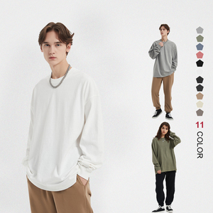100% Cotton 310GSM Washed Vintage Rib Hem Long Sleeve T-Shirts Drop Shoulder Oversized Casual <strong>Tshirt</strong> for Men - Product Image 1