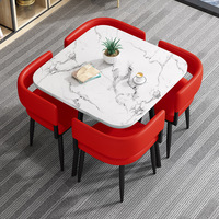 Ensemble de table à manger carrée nordique en pierre, gain de place, luxe, avec chaises en cuir artificiel pour la maison, le restaurant ou l'hôtel