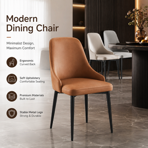 Silla de Comedor Moderna de Lujo, Respaldo Alto, Tapizada en Cuero Curvado, Silla de Cocina con Patas de Metal, Estilo Minimalista de Mediados de Siglo - Product Image 1