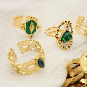 Fashion Fine Gold Plated Adjustable <b>Ring</b> Stainless Steel Green Enamel <b>Ring</b> - Product Image 1