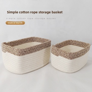 Panier de rangement multifonctionnel rectangulaire en corde de <span class=keywords><strong>coton</strong></span>, grande capacité, moderne et écologique, pour bureau, salon et maison - Product Image 2