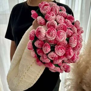 2025 INS Hot Style Cotton New Design Crochet Flower Red Rose Bouquet <b>Blanket</b> - Product Image 5