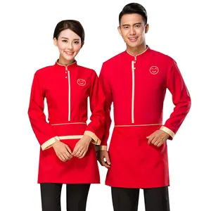 Uniforme de <span class=keywords><strong>Camarero</strong></span> y Camarera para Hombre y Mujer, Mezcla de Poliéster y Algodón, Rojo, Negro y Morado - Product Image 1