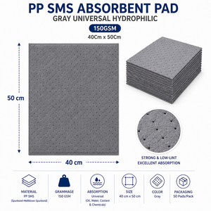 Tampon absorbant économique gris universel en polypropylène hydrophile 40 x 50 cm - Product Image 2