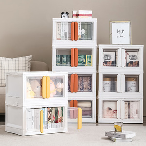 Stapelbare Faltbare Kunststoff-Aufbewahrungsbox Tragbarer Spielzeug-Buch-Snack-Aufbewahrungsbehälter Doppeltürige Zusammenklappbare Aufbewahrungsbox - Product Image 3