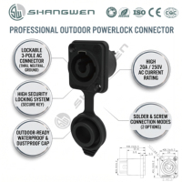 3-Poliger Weiblicher Stecker & Männliche Buchse IP65 Wasserdichter Powercon-Stecker, 20A 250V Outdoor-Steckverbinder, Verriegelung, UL94-V0 PA6 Gehäuse, Verkupferte Legierung