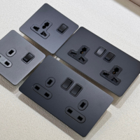Interrupteur mural bidirectionnel Mkee Ahome en acier inoxydable avec ports USB-A et USB-C, 250V 13A, norme britannique/européenne, panneau noir