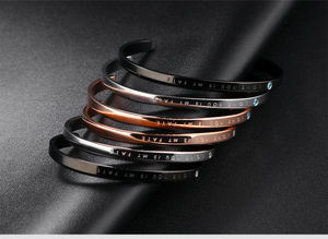 Brazaletes abiertos de alto pulido, joyería de acero inoxidable, pulseras de pareja de oro rosa, brazalete de acero inoxidable con borde oblicuo - Product Image 2