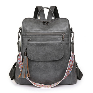 New Vintage New Vintage PU Leather <b>Backpack</b> Bags Women Convertible Shoulder Bags Casual Travel Rucksack With Tassel Decor - Product Image 3