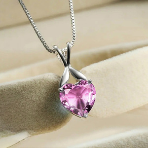 Collana con Ciondolo a Cuore in Cristallo Rosa, Argento 925 Placcato Rodio, Catena a Maglia, Gioiello Romantico da Donna per Uso Quotidiano - Product Image 1